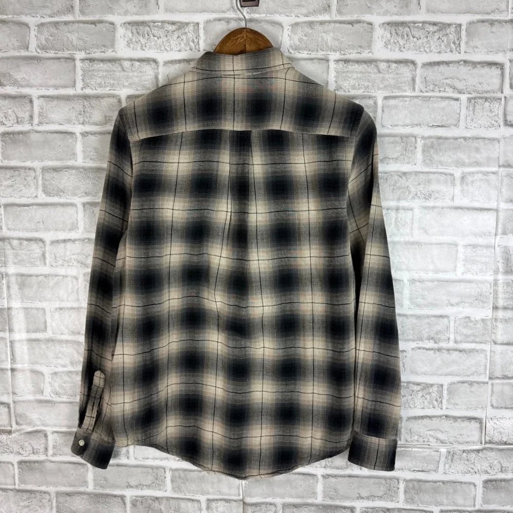 Ralph Lauren Boys XL 18-20 Grey Black Plaid Lightweight Flannel Shirt Pony Logo